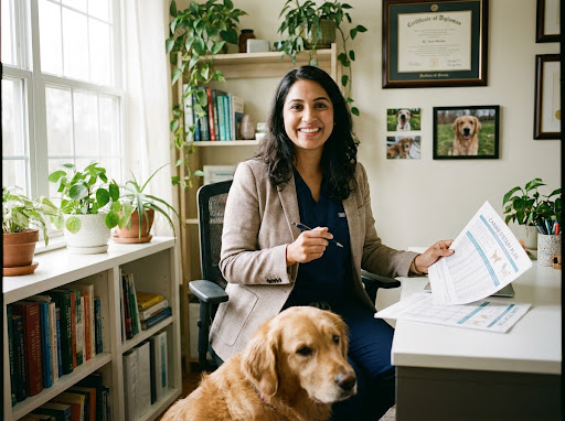 Veterinarian reviewing a pet diet intake and nutrition notes