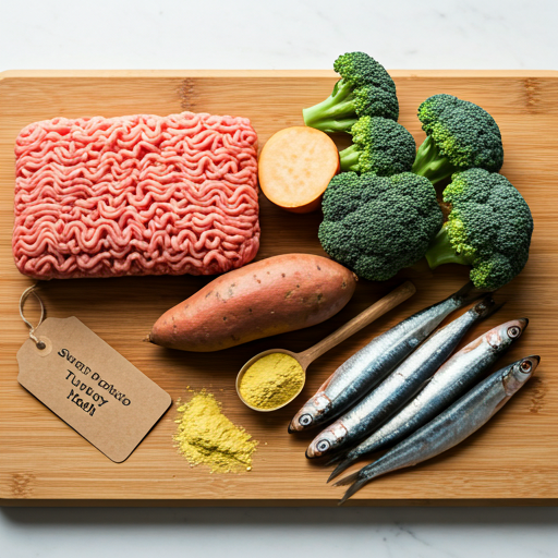 Prepared homemade dog food bowl with fresh whole-food ingredients